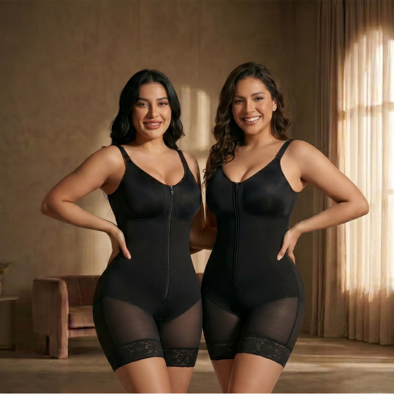 Women Zip Up Full Body Shapewear, Bust Support Crotch Design, Strong Compression Tummy Control Butt Lifter Slimming Bodysuit